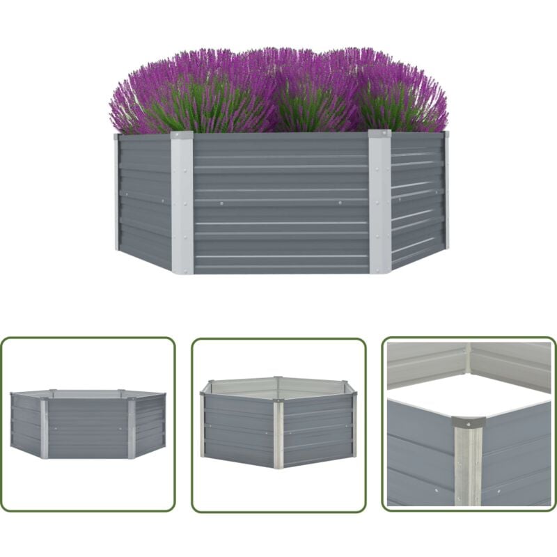 The Living Store - Hochbeet 129 x 129 x 46 cm Verzinkter Stahl Grau - Hochbeet - Stahlhochbeet - Gartenbeeten - Balkonpflanzenbehälter - Pflanzenkübel