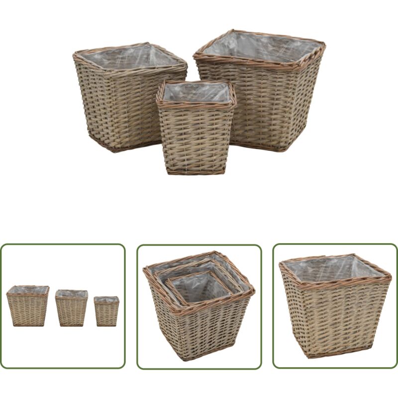 The Living Store Hochbeet 3-tlg. Weide mit PE-Auskleidung - Weidenkorb - Hochbeet - Pflanzgefäße - Gartenmöbel - Balkonpflanzen