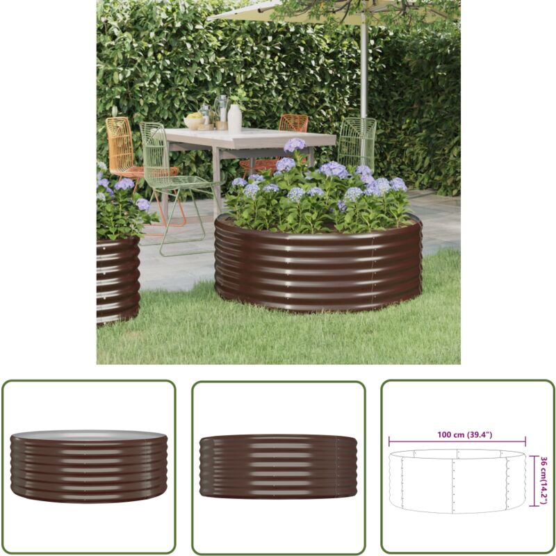 The Living Store Hochbeet Pulverbeschichteter Stahl 100x100x36 cm Braun - Hochbeet - Pflanzenbehälter - Gartenmöbel - Balkon Dekoration - Stahltank