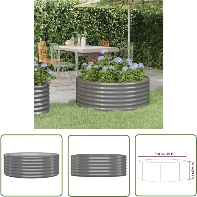 The Living Store - Hochbeet Pulverbeschichteter Stahl 100x100x36 cm Grau - Hochbeet - Gartenmöbel - Balkonpflanzen - Stahlteil - Pflanzenbehälter