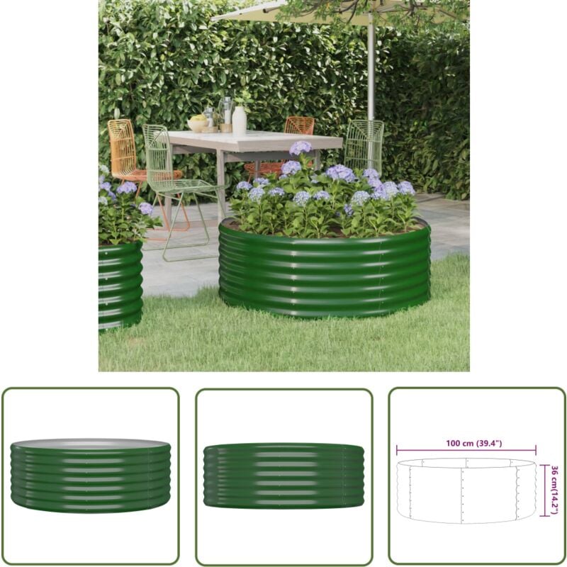 The Living Store - Hochbeet Pulverbeschichteter Stahl 100x100x36 cm Grün - Hochbeet - Pflanzenbehälter - Gartengeräte - Balkonbepflanzung - Terrasse