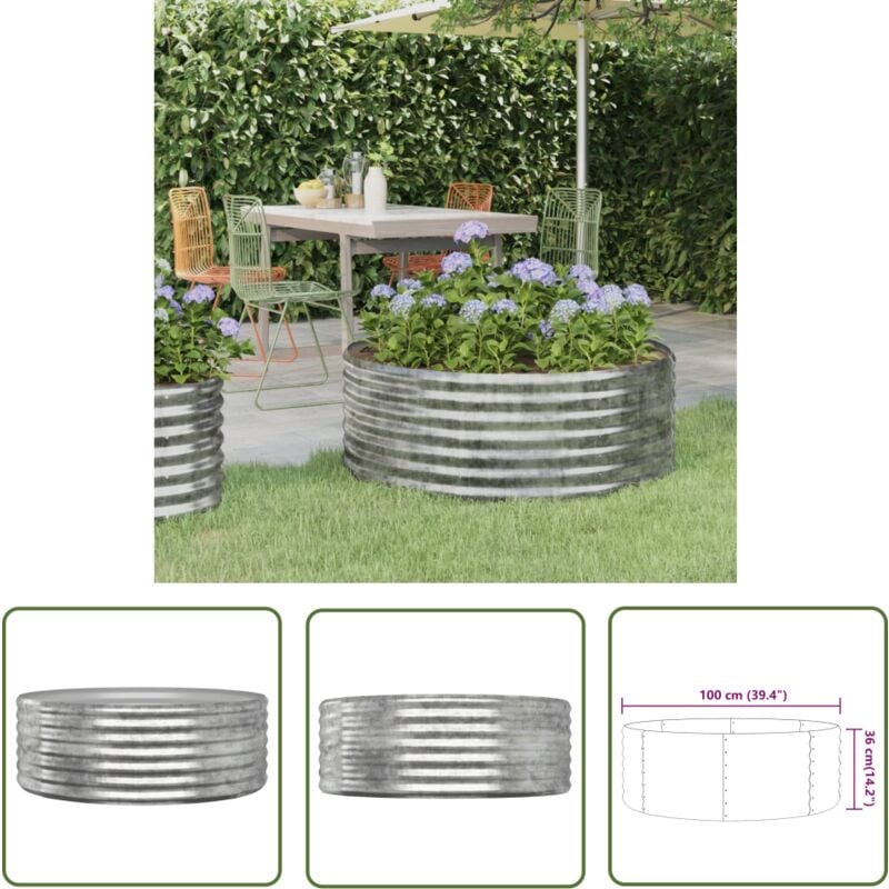 The Living Store Hochbeet Pulverbeschichteter Stahl 100x100x36 cm Silbern - Hochbeet - Pflanzenbehälter - Gartenmöbel - Balkonpflanzen - Stahltanks