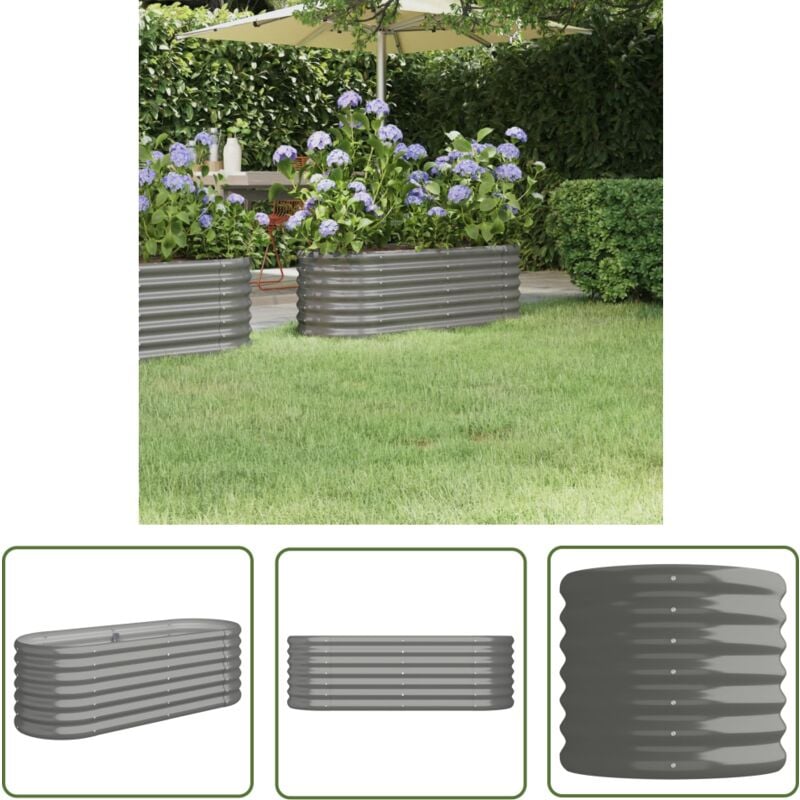 The Living Store - Hochbeet Pulverbeschichteter Stahl 114x40x36 cm Grau - Hochbeet - Gartenmöbel - Pflanzenbehälter - Stahltanks - Balkonpflanzen