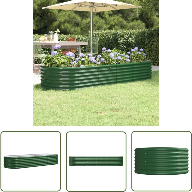 The Living Store - Hochbeet Pulverbeschichteter Stahl 224x80x36 cm Grün - Hochbeet - Gartenmöbel - Pflanzenbehälter - Stahltanks - Gartengeräte