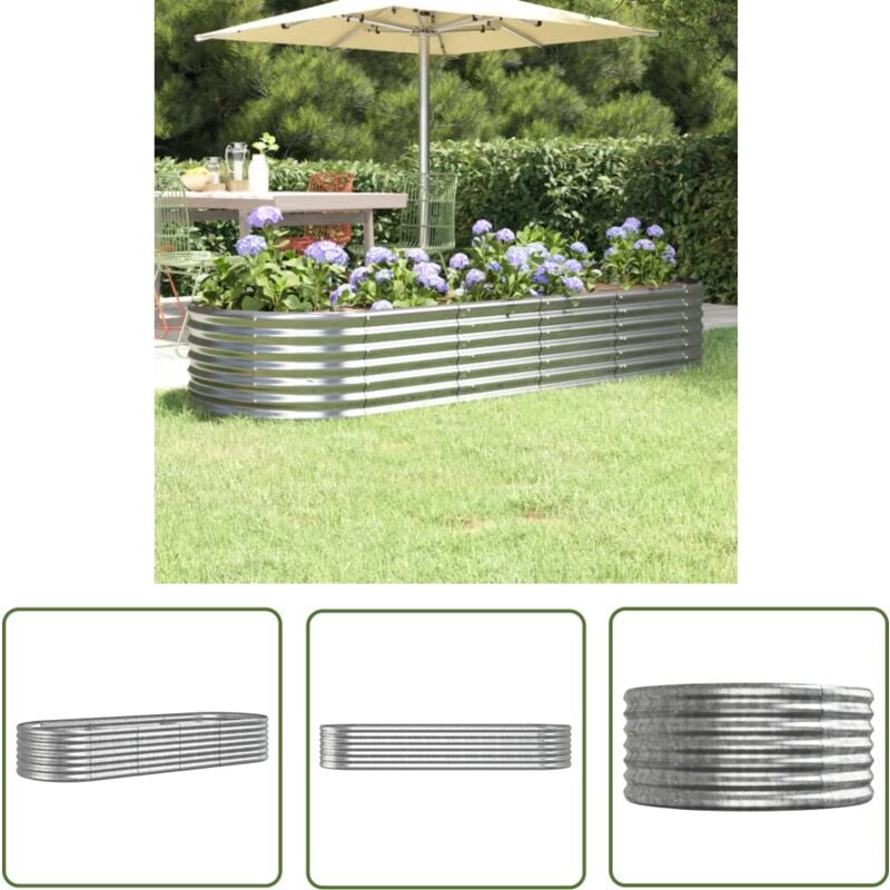 The Living Store - Hochbeet Pulverbeschichteter Stahl 224x80x36 cm Silbern - Hochbeet - Pflanzenbehälter - Gartenmöbel - Balkon Dekoration - Stahltank