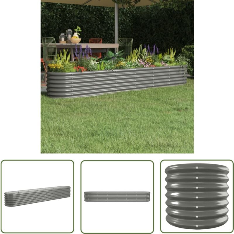 The Living Store - Hochbeet Pulverbeschichteter Stahl 260x40x36 cm Grau - Hochbeet - Pflanzenbehälter - Gartenmöbel - Stahltanks - Outdoor Dekoration