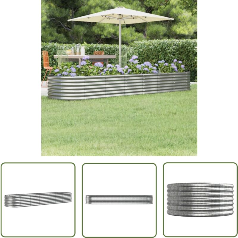 The Living Store Hochbeet Pulverbeschichteter Stahl 296x80x36 cm Silbern - Hochbeet - Pflanzenbehälter - Gartenmöbel - Balkonpflanzen - Stahltanks