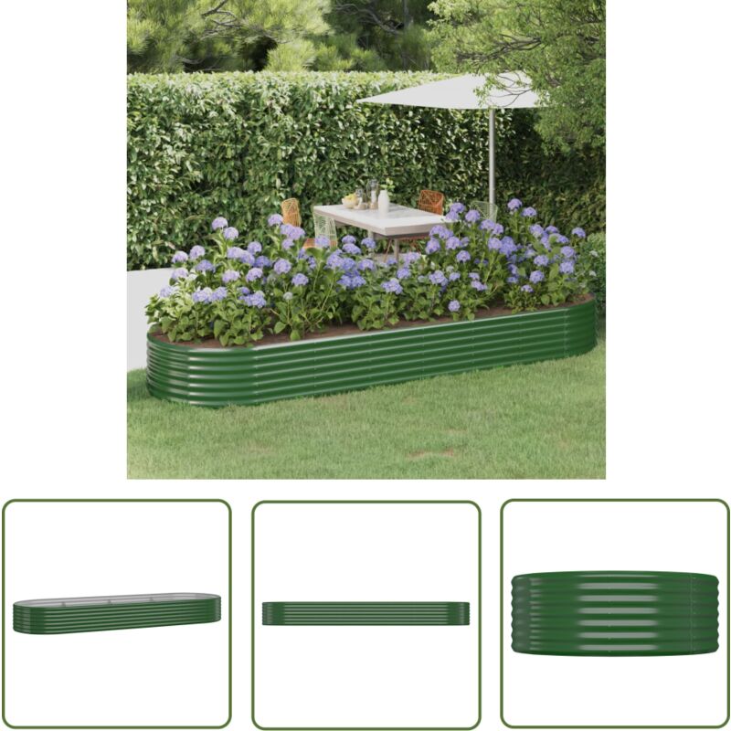The Living Store - Hochbeet Pulverbeschichteter Stahl 322x100x36 cm Grün - Hochbeet - Gartenmöbel - Stahltanks - Gartengeräte - Pflanzenbehälter