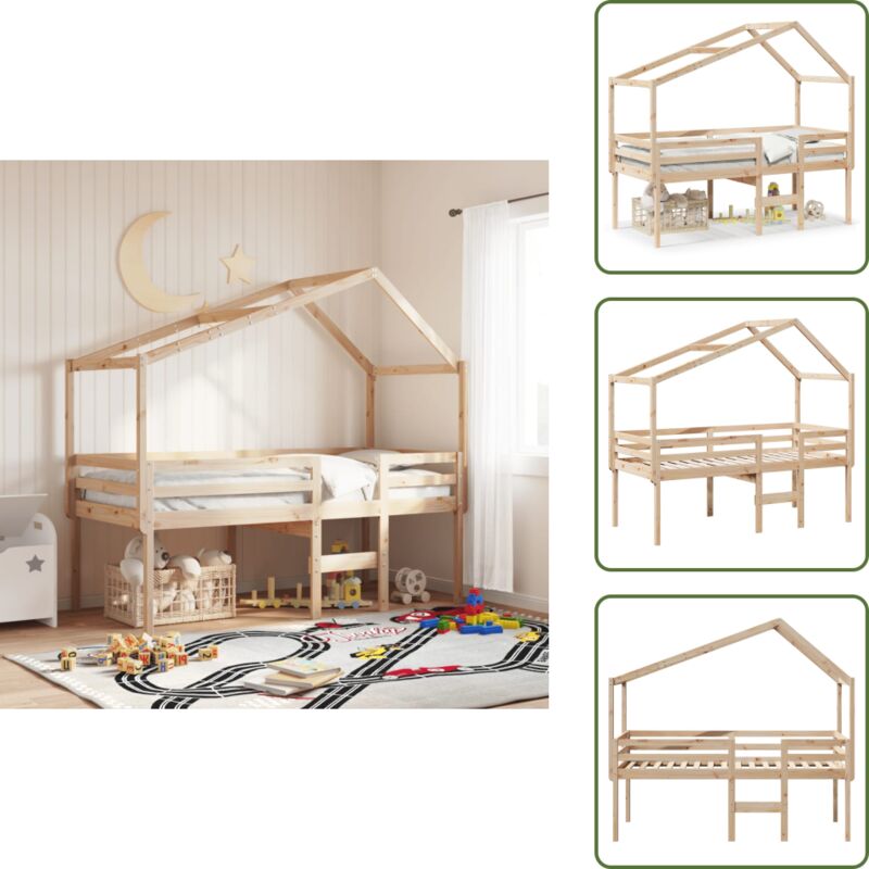 The Living Store - Hochbett mit Dach 75x190 cm Massivholz Kiefer - Kinderbett - Hochbett - Holzbett - Kiefernholzbett - Jugendzimmer Möbel