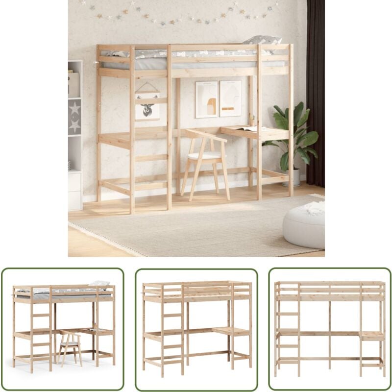 Hochbett mit Schreibtisch 75x190 cm Massivholz Kiefer - Hochbett - Jugendzimmer - Kinderschlafzimmer - Schreibtischbett - Massivholzmöbel - The