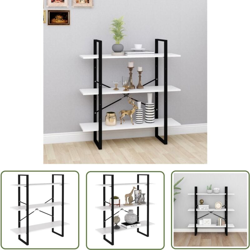 The Living Store - Bücherregal Weiß 100x30x105 cm Holzwerkstoff - Bücherregal - Holzmöbel - Weißes Bücherregal - Industrielles Design - Regal