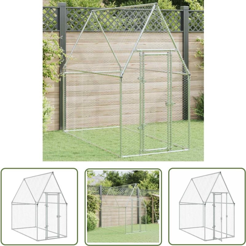 The Living Store - Hühnerkäfig Silbern 200x100x190 cm Verzinkter Stahl - Huhnhaus - Hühnergehege - Hühnerstall - Vogelvoliere - Gartenvoliere