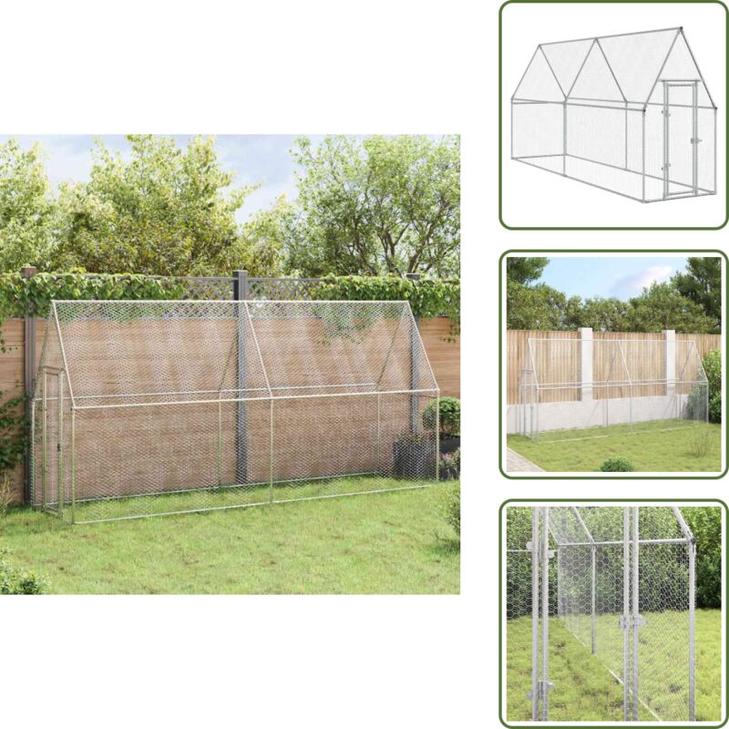 The Living Store - Hühnerkäfig Silbern 400x100x190 cm Verzinkter Stahl - Huhn Käfig - Hühnerhaus - Geflügelvoliere - Stall Für Kleintiere - Auslauf
