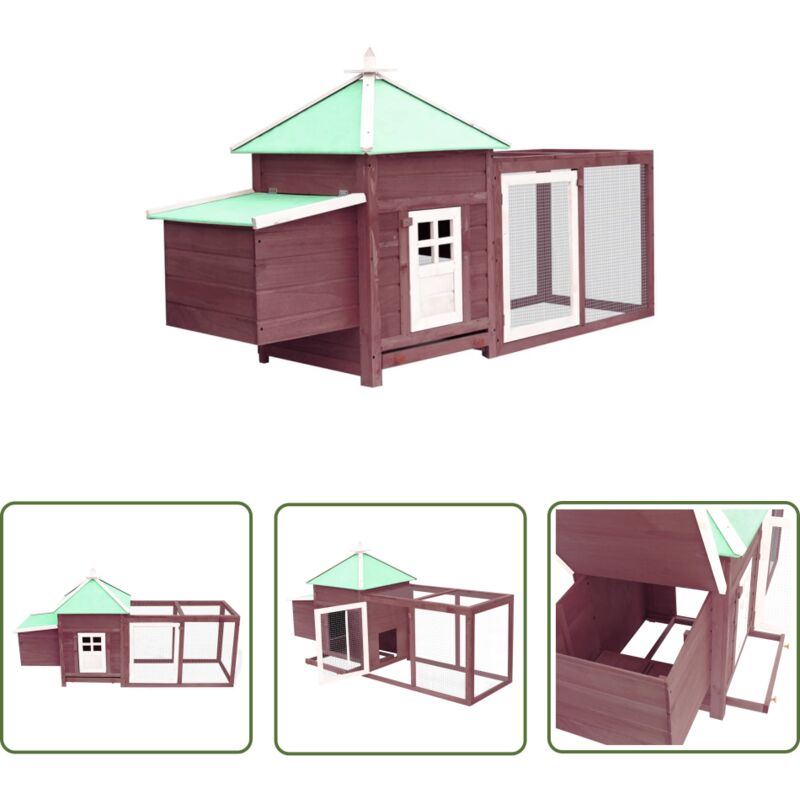 The Living Store - Hühnerstall mit Legenest Mokka 190x72x102 cm Tanne Massivholz - Holz Tierheim - Hühnerstall - Vogelvoliere - Gartenhütte