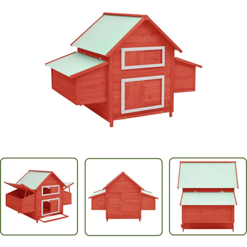 The Living Store Hühnerstall Rot und Weiß 150x96x110 cm Massivholz Tanne - Huhnendraht - Hühnerstall - Geflügelhaus - Gartenhütte - Vogelvoliere