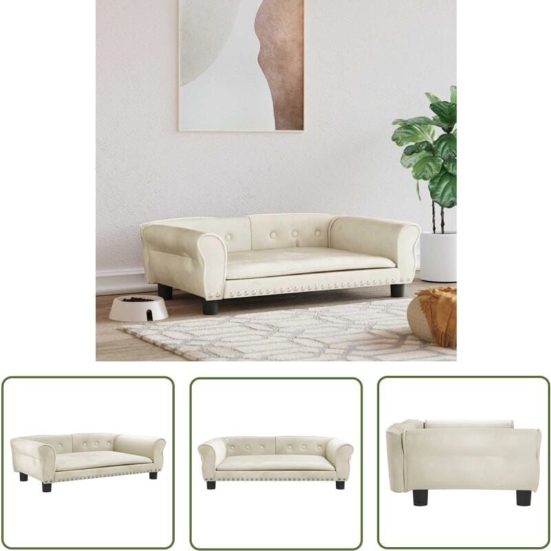 The Living Store - Hundebett Creme 95x55x30 cm Samt - Hunde Bett - Kuschelbett Für Hunde - Tiermöbel - Samtbette - Hundekissen