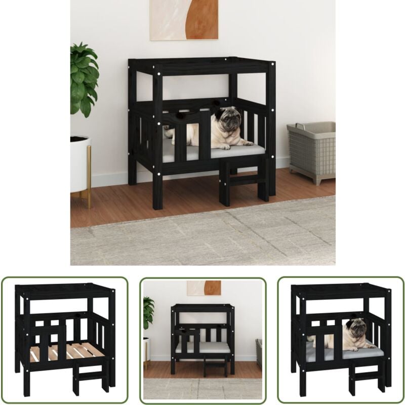 The Living Store - Hundebett Schwarz 65,5x43x70 cm Massivholz Kiefer - Hunde Bett - Hundehaus - Hundebette - Holz Tierbetten - Kiefernholz Hundebett