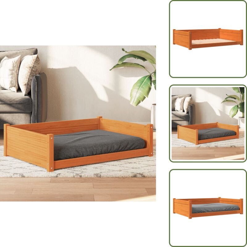 The Living Store - Hundebett Wachsbraun 105,5x75,5x28 cm Massivholz Kiefer - Hunde Bett - Hundehaus - Holz Tierbett - Kiefernholz Bett - Hundebette