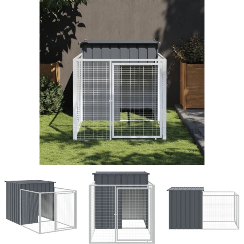 The Living Store - Hundehütte mit Auslauf Anthrazit 110x201x110cm Verzinkter Stahl - Hundehütten - Anthrazit