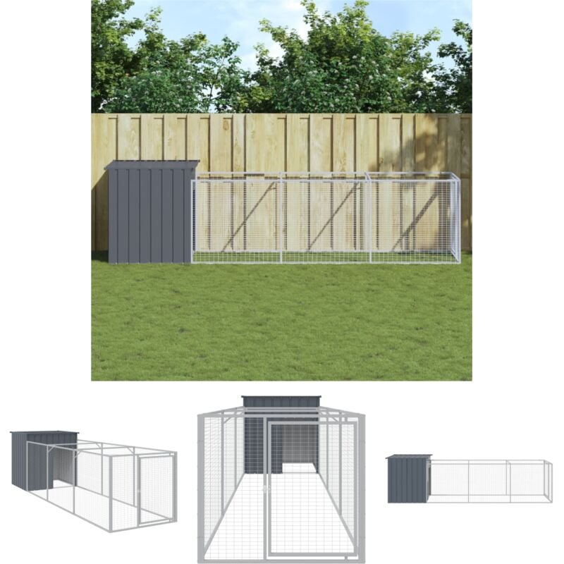 The Living Store Hundehütte mit Auslauf Anthrazit 110x405x110cm Verzinkter Stahl - Hundehütten