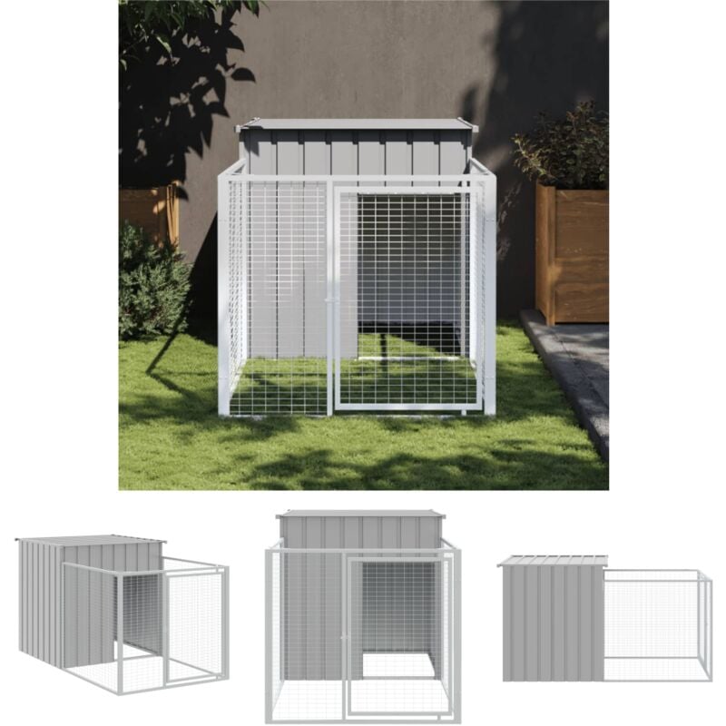 The Living Store - Hundehütte mit Auslauf Hellgrau 110x201x110 cm Verzinkter Stahl - Hundehütten - Grau
