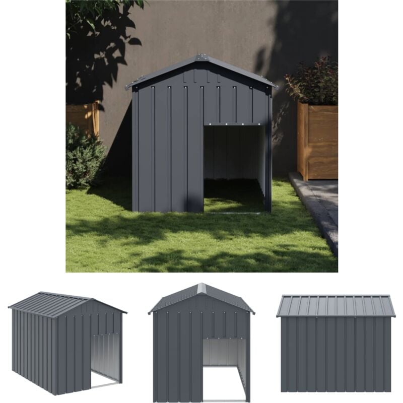 The Living Store Hundehütte mit Dach Anthrazit 117x153x123cm Verzinkter Stahl - Hundehütten