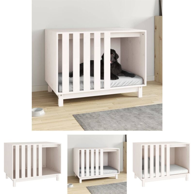 The Living Store - Hundehütte Weiß 90x60x67 cm Massivholz Kiefer - Hundehütten - Weiß