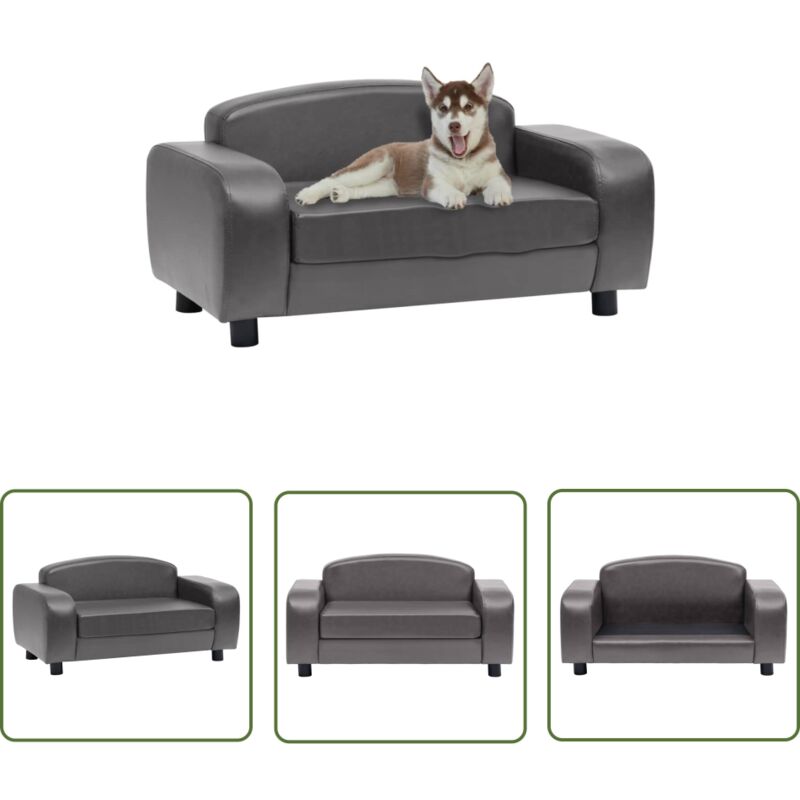 The Living Store Hundesofa Grau 80x50x40 cm Kunstleder - Hundebett - Katzenbett - Tiermöbel - Kuschelplatz - Kleines Hundebett