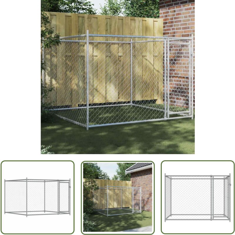 The Living Store - Hundezwinger mit Tür Grau 2x2x1,5 m Verzinkter Stahl - Hundezwinger - Outdoor-Hundehütte - Hundeauslauf - Hundegehege - Hundecage