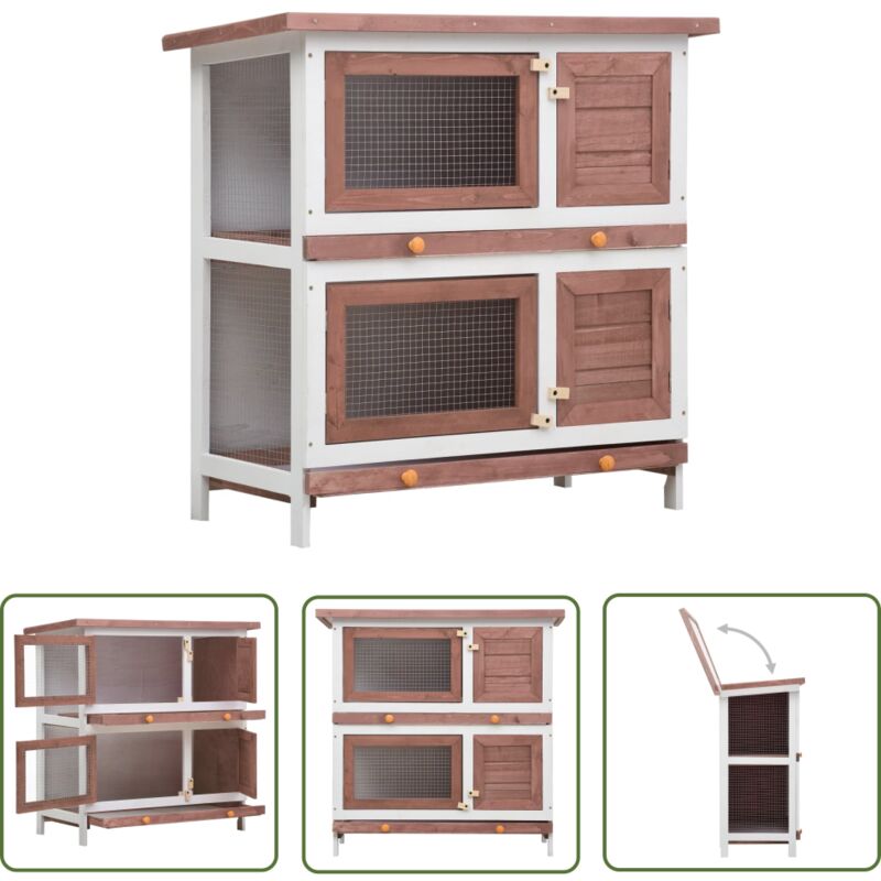 The Living Store - Kaninchenstall 4 Türen Braun Holz - Kaninchenhaus - Tiergehege - Holzhäuschen - Kleintiere - Kaninchendrahtzaun