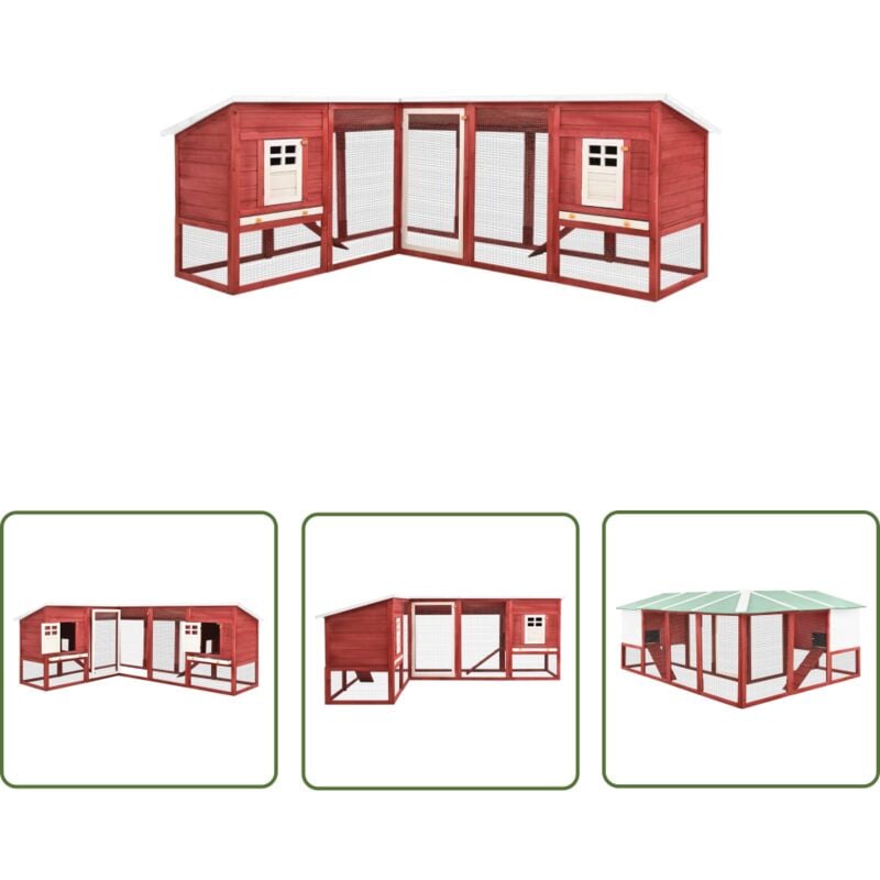 The Living Store Kaninchenstall mit Freilauf Rot und Weiß Tanne Massivholz - Holz Kaninchenstall - Kaninchendrache - Kaninchengehege - Kleintierheim