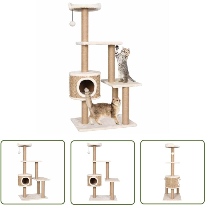 The Living Store - Katzen-Kratzbaum 123 cm Seegras - Katzenkratzbaum - Kratzbaum - Katzenmöbel - Seegraskratzbaum - Katzenspielplatz