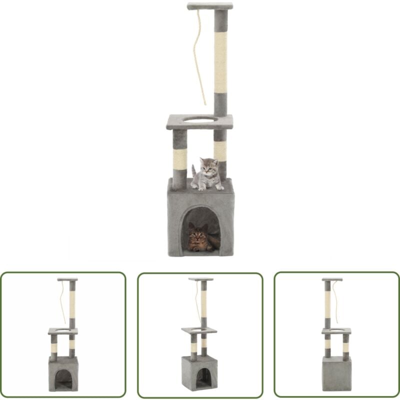 The Living Store Katzen-Kratzbaum mit Sisal-Kratzsäulen 109 cm Grau - Katzen Kratzbaum - Sisalkratzbaum - Katzenmöbel - Kratzbaum Grau
