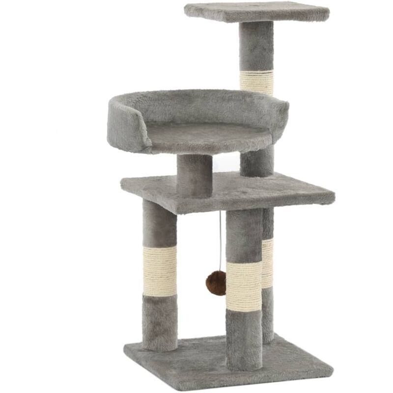The Living Store Katzen-Kratzbaum mit Sisal-Kratzsäulen 65 cm Grau - Katzen Kratzbaum - Sisalkratzbaum - Katzenschlafplatz - Katzenmöbel - Spielplatz