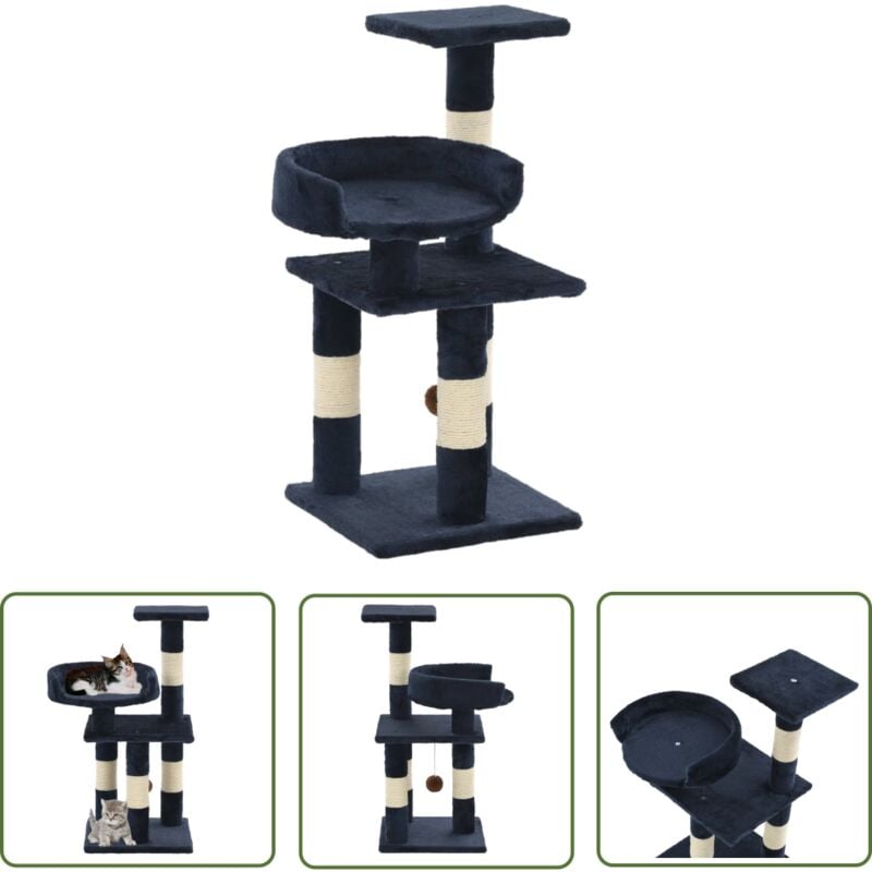 Helloshop26 - The Living Store Katzen-Kratzbaum mit Sisal-Säulen 65 cm Blau - Katzen Kratzbaum - Sisalsäule - Kletterbaum - Katzenmöbel - Katzenturm