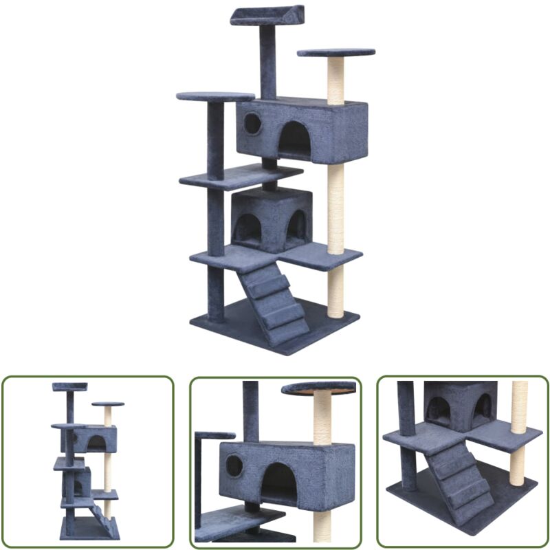 The Living Store - Katzen-Kratzbaum Sisal 125 cm Dunkelblau - Katzen Kratzbaum - Katzenmöbel - Sisalkratzbaum - Mehrstöckiger Kratzbaum