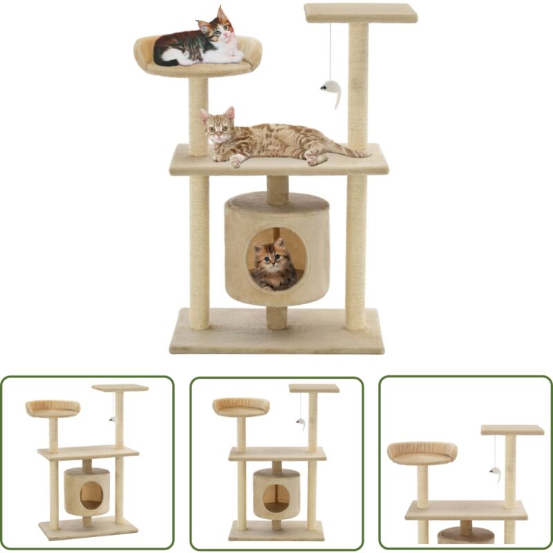 The Living Store - Katzen-Kratzbaum Sisal 95 cm Beige - Katzenkletterbaum - Kratzbaum - Katzenmöbel - Sisalkratzbaum - Mehrstöckiger Katzenbaum