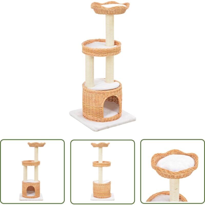 The Living Store Katzen-Kratzbaum Sisal Natürliches Weidenholz - Katzen Kratzbaum - Holz Katzenmöbel - Weidekorb - Sisalkorb - Katzenhaus