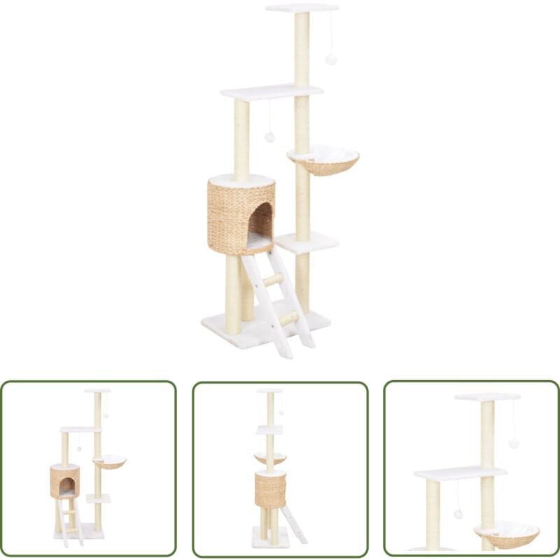 The Living Store Katzen-Kratzbaum Sisal Seegras - Katzen Kratzbaum - Seegras Katzenbaum - Katzenmöbel - Katzenhaus - Kratzbaum Sisal