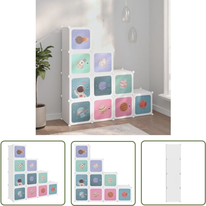 Kinderschrank Modular mit 10 Würfeln Weiß pp - Kindermöbel - Spielzimmer Organisation - Kleideraufbewahrung - Regalsysteme - Wurfelfach Regal - The