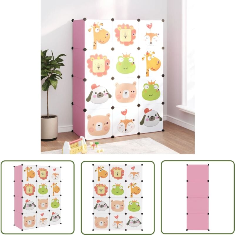 The Living Store Kinderschrank Modular mit 12 Würfeln Rosa PP - Kindermöbel - Spielzimmer Dekoration - Regalsysteme - Aufbewahrungsboxen