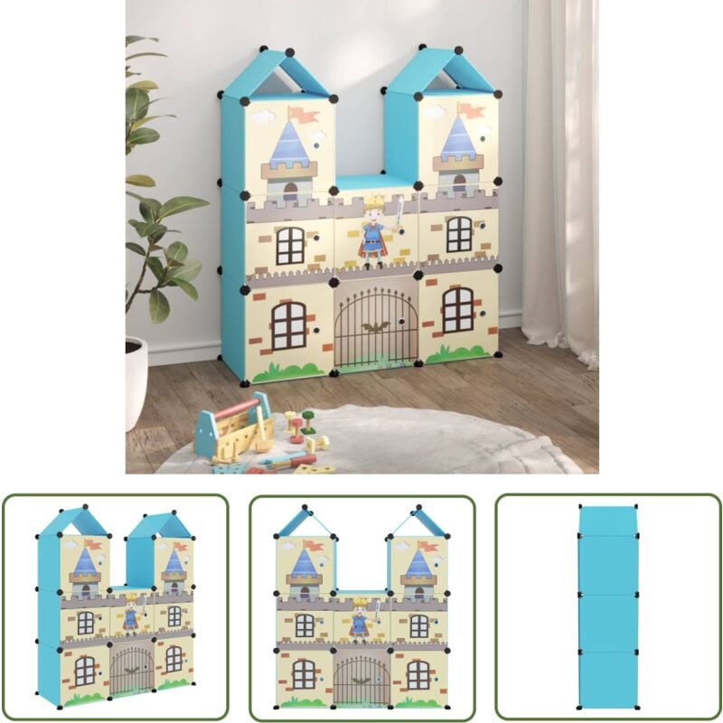 Kinderschrank Modular mit 8 Würfeln Blau pp - Kindermöbel - Spielzimmer Organisation - Regalböden - Stauraumlösung - Kindersicher - The Living Store