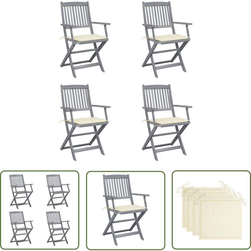 The Living Store Klappbare Gartenstühle 4 Stk. mit Sitzkissen Massivholz Akazie - Holz Gartenstühle - Esszimmerstühle - Gartenmöbel - Outdoor Möbel