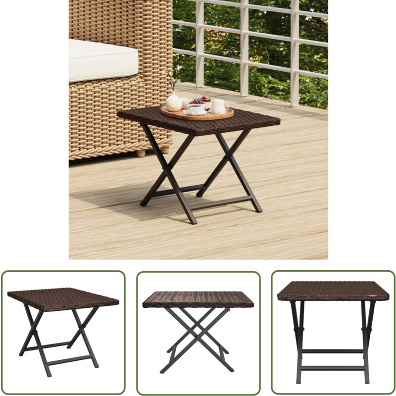 The Living Store - Klapptisch Braun 45x35x32 cm Poly Rattan - Gartentisch - Klapptisch - Outdoor Möbel - Terrassenmöbel - Balkonmöbel
