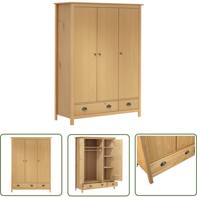 Kleiderschrank mit 3 Türen Hill 127x50x170cm Massivholz Kiefer - Schlafzimmermöbel - Kleiderschrank - Holzschrank - Massiver Kleiderschrank