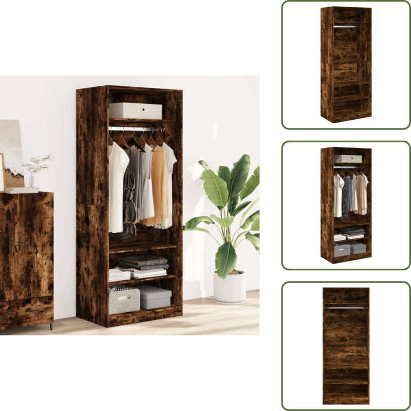 The Living Store Kleiderschrank Räuchereiche 80x50x200 cm Holzwerkstoffs - Schlafzimmermöbel - Kleiderschrank - Holzschrank - Holzwerkstoff Möbel