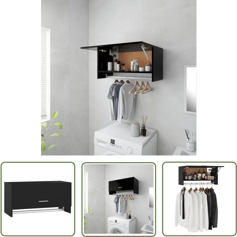 The Living Store Kleiderschrank Schwarz 70x32,5x35 cm Holzwerkstoff - Schwarzer Kleiderschrank - Schwebender Kleiderschrank - Kleiner Kleiderschrank