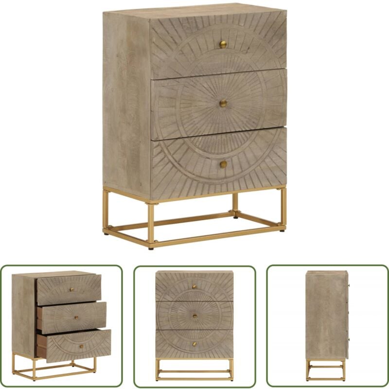 The Living Store Kommode 55x30x76 cm Massivholz Mango und Eisen - Holzschreibtisch - Holzmöbel - Wohnzimmermöbel - Sideboard - Kommode
