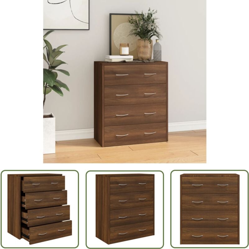 Kommode mit 4 Schubladen 60x30,5x71 cm Braun Eichen-Optik - Kommode - Sideboard - Wohnzimmermöbel - Holzmöbel - Eiche Optik - The Living Store