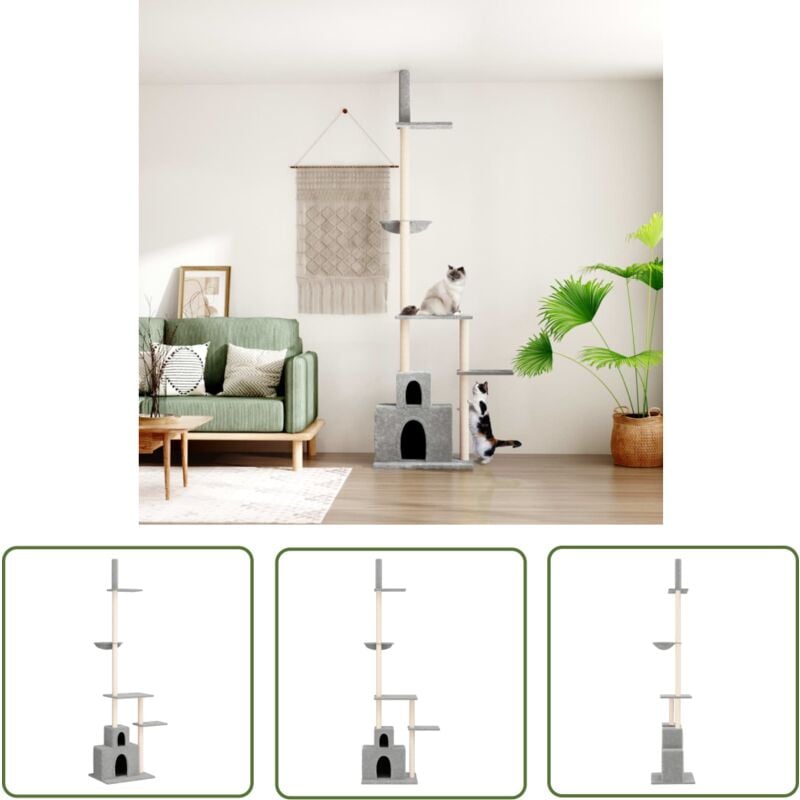 Werwing - The Living Store Kratzbaum Deckenhoch Hellgrau 250,5-276,5 cm - Katzenkratzbaum - Kratzbaum Sisal - Katzenmöbel - Katzenkletterbaum